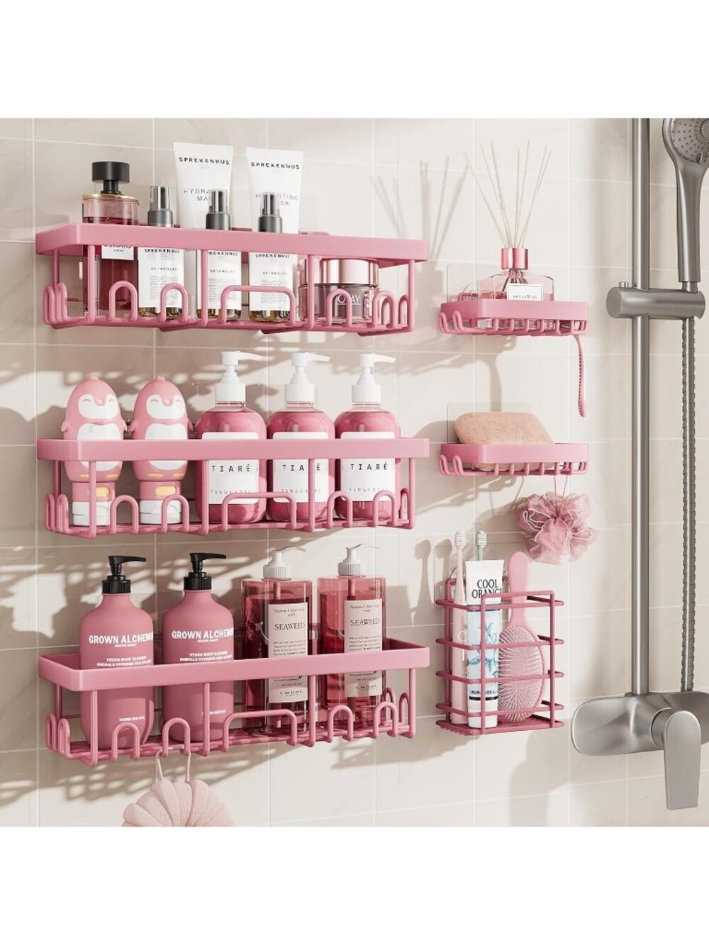 New Large Capacity Shower Caddy 6-Pack, No Drilling & Rustproof